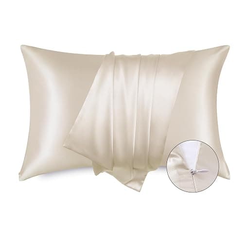 Bedsure Satin Pillowcase with Zipper, Similar to Silk Pillow Cases 2 Pack, Silky & Soft Satin Pillow Case Standard Size for Hair and Skin, Christmas Room Decor Gifts for Women Men, Beige, 20x26 Inches thumbnail 8