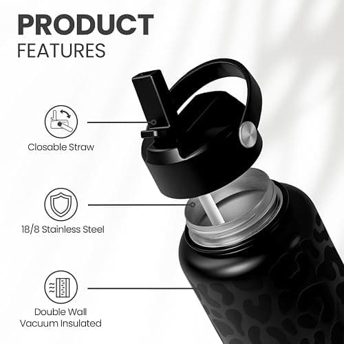 Leopard Water Bottle 32oz Stainless Steel Double Wall Vacuum Insulated with Lid, Leopard Print Water Bottles for Gym Sports Travel Outdoor, Gifts for Women Girls Ladies Birthday Christmas thumbnail 4