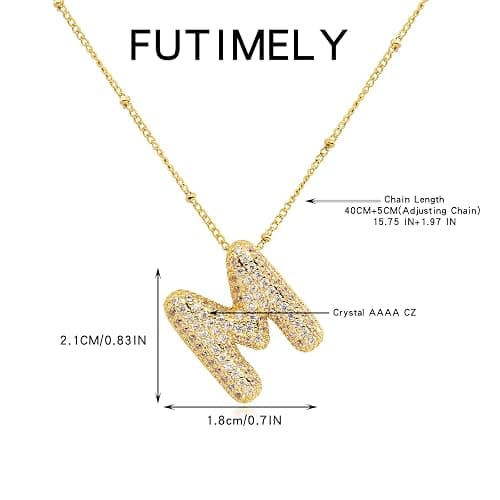 FUTIMELY Women's Gold Initial Necklace | Puffy Alphabet Pendant | Personalized Name Gifts | Trendy Balloon Chain With Zircon Crystals thumbnail 2