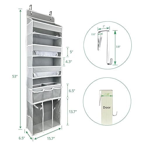 Door Hanging Storage Organizer,with 3 Bins 1 Movable Baby Diaper Caddy,1 Large capacity diaper stacking storage Organizer,10 Side Pockets ,Bedroom Door Storage for Nursery Baby Essentials.Grey 1 Pack. - grey thumbnail 3