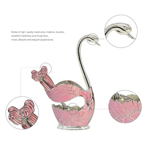 Flylin Coffee Spoon Holder Coffee Dessert Spoon Set Metal Swan Base Holder Spoon Organizer with 6pcs Ice Cream Spoons Teaspoons Coffee Dessert Flatware (Pink) thumbnail 7
