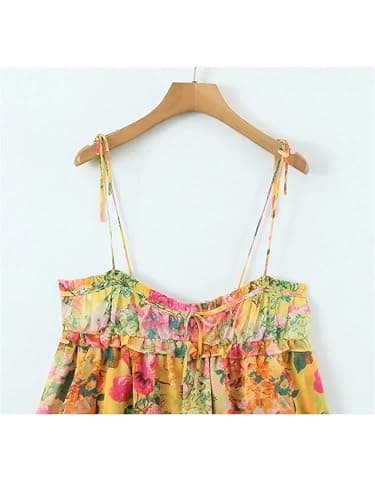 Women Corset Flower Print Spaghetti Strap Mini Dress Backless Skater Holiday Robe Slip Dress thumbnail 3