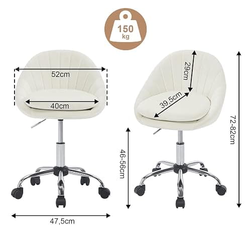 WOLTU Sedia da Scrivania per Casa Regolabile in Altezza con Rotelle, Sedia Trucco Girevole Ergonomica, Ufficio, Camera da Letto, Studio, Velluto, Crema, BS167cm thumbnail 3