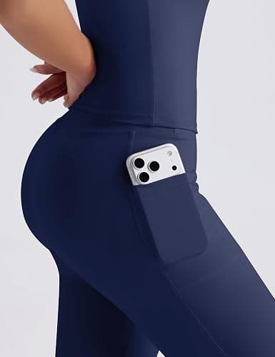 VVX Women 2 Piece Workout Sets High Waisted Flare Leggings with Pockets Matching Cross Back Tank Top with Contrast Trim thumbnail 4
