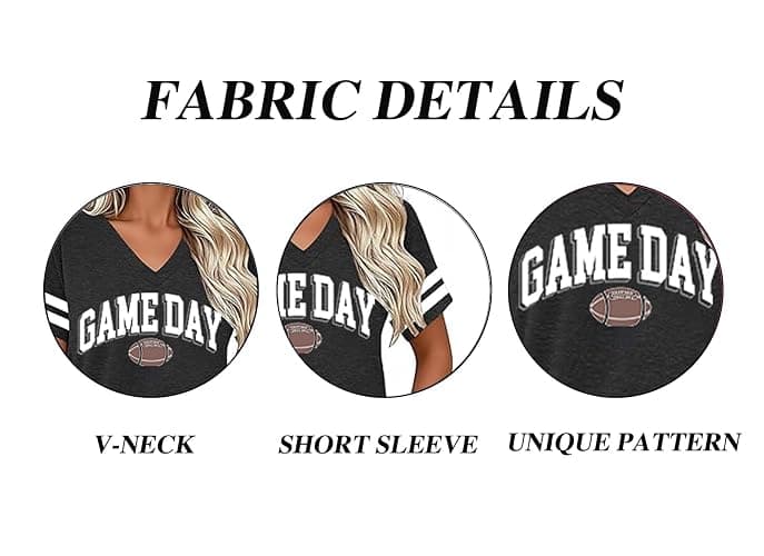 Football Shirts for Women Game Day T Shirt V Neck Funny Football Graphic Tee Casual Short Sleeve Tops thumbnail 5