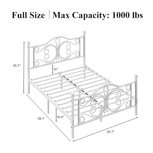 LOEWAY Full Size Bed Frame/Metal Platform Bed Frame with Butterfly Pattern Design Headboard and Footboard/Strong Metal Slats Support/No Box Spring Needed/Easy Assembly/Noise-Free/White thumbnail 2