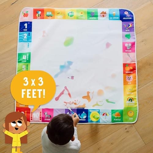 Little Buffalo Jumbo Rainbow Water Doodle Mat | Roomier Drawing Space, Letters & Numbers Border, 2 Brushes, 2 Water Pens & 8 Sponges, Drawing Pad for Kids, No-Spill Cup thumbnail 2