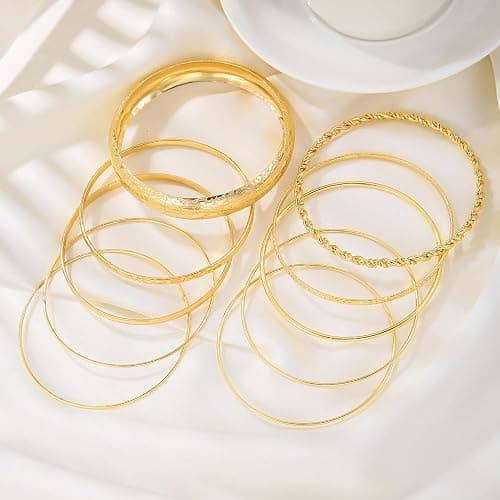 RINTOLER 16Pcs Gold Bangle Bracelets for Women - Multi Layer Stackable Textured Bracelets Boho Jewelrys Set. thumbnail 3
