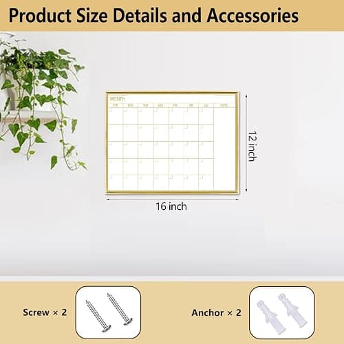 Golden Monthly Dry Erase Calendar Whiteboard for wall-16"X12" Portable Aluminum Frame,Magnetic Calendar White Board,Wall Planner Dry Erase Board for Office, Kitchen, School, Home-GG thumbnail 3