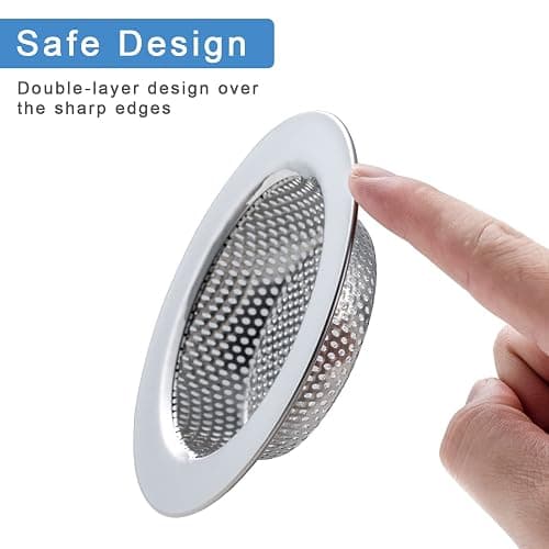 Honmein 2 Pcs Sink Strainer for Most Kitchen Sink Drain Basket, Upgraded Double-Layer Safe Design Kitchen Sink Strainer (Outer Diameter 4.5 Inch) - Silver(2 Pcs) thumbnail 4