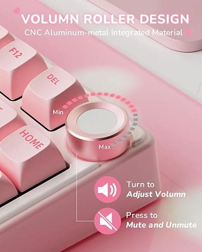 RK ROYAL KLUDGE R75 Mechanical Keyboard Wired with Volume Knob, 75% Keyboard Gasket Mounted, Hot Swappable, Creamy Sound, MDA Profile, PBT Keycaps, Pink thumbnail 3