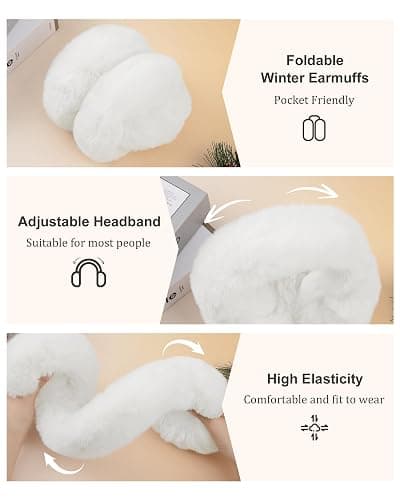 Senker Fashion Winter Ear Muffs Gloves for Women Foldable Warm Earmuffs Faux Fur Fluffy Warmers Covers Headband Cold Weather thumbnail 4