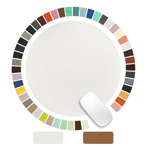 Mouse Pad，Round Mouse Pad，PU Mouse Pad，Leather Mouse Pad with Stitched Edge Micro-Fiber Base with Non-Slip Waterproof，Mouse Pad for Computers，Laptop，9 x 9 Inch (Lily White) - Image 1