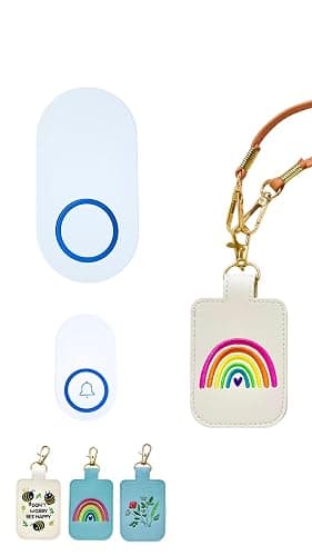 Classroom Doorbell Together with Button Holder for Classroom Management, AC Doorbell with Teacher Lanyard Pouch ID Holder, Classroom Teacher Must Haves, Doorbell for Teachers (White Rainbow) - Image 1