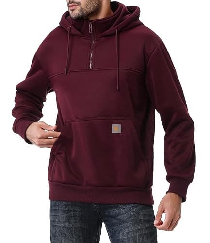 Men's Fashion Hoodies Sweatshirts Loose Fit Heavyweight Quarter-Zip Sweatshirt Fleece-Lined Pullover thumbnail 5