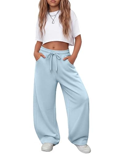 LessonZoo Girls Sweatpants 5-16y Baggy Barrel Pants Teen Wide Leg Open Bottom Casual Drawstring Soft Sweat Pants with Pockets - Image 1