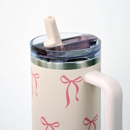 Luxape Bow Tumbler 30 oz | Leakproof Flip Straw Lid & Handle | Insulated Stainless Steel Travel Cup | BPA-Free | Cup Holder Compatible | Vivid Violet Fade (Pink, 30oz) thumbnail 4