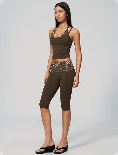 PQBPQB Women 2 Piece Workout Set Striped Halter Tank Top and High Waist Capri Pants Pilates Yoga Outfits thumbnail 6