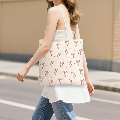 Puresora Canvas Tote Bag for Women with Zipper Cute | Zip Top, with Pockets, Medium Size, Aesthetic, Reusable Shoulder Totes for Shopping, Travel, Work, Daily Carry thumbnail 3
