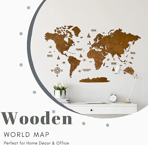 WoodLeo Wooden World Map 3D Art Large Wall Decor - Size (M, L, XL) Any Occasion Gift Idea - Wall Art For Home, Kitchen or Office (SIZE M, VENGE) thumbnail 2