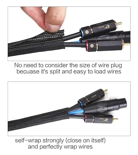 Alex Tech 10ft - 1/2 inch Cord Protector Wire Loom Tubing Cable Sleeve Split Sleeving For USB Cable Power Cord Audio Video Cable – Protect Cat From Chewing - Black thumbnail 2