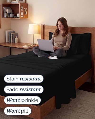 Extra Deep Twin XL Sheet Set - 4 Piece College Dorm Bed Sheets Set with Extra Deep Pockets - Ultra-Soft, Comfy & Breathable Bedding for Women, Men, Kids & Teens - Wrinkle Free & Fade Resistant - Black thumbnail 5