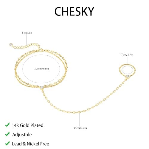 CHESKY 14k Gold Plated Hand Chain Bracelet for Women Trendy, Dainty Ring Bracelets Hand Chain Finger Nail Bracelet Simple Gold Hand Jewelry for Women Gifts thumbnail 4