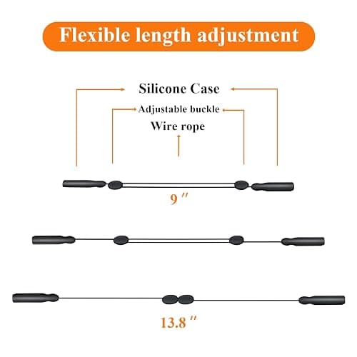 Favanty Glasses Strap Sports, Adjustable Sunglass Strap 3PCS Black | Steel wire cord, No Tail short design, secure glasses during exercise, adjustable fit for sports & daily wear, unisex thumbnail 5