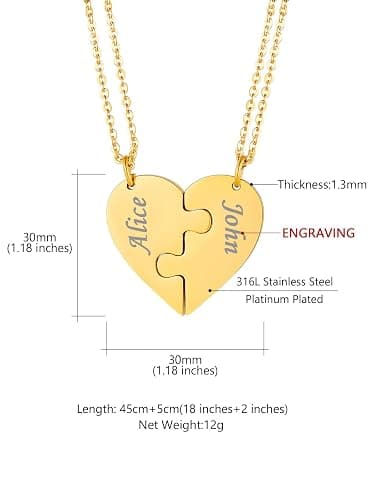 Custom4U 1-6 Pieces Heart Puzzle Jigsaw Necklace,Birthstone Pendant Set,Personalised Family/Friendship/Bff/Couple Jewelry Gift for Women Girls Mum Dad Fathers Day Mothers Day Valentines Day Birthday Christmas(with Gift Box) thumbnail 6