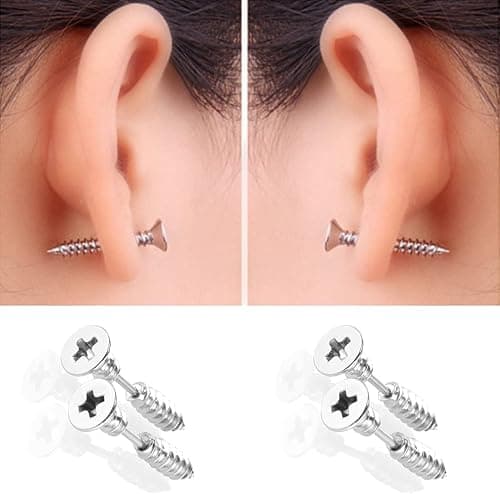 LEEQ 2pcs Frauen Männer Punk Edelstahl Schraube Ohrstecker Ohrringe Schmuck Silber（） thumbnail 5