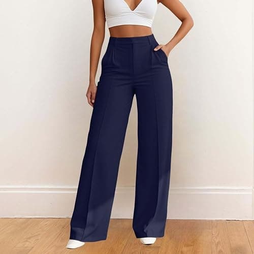 2025 Trousers Women Wide Leg Pants High Waisted Dressy Work Trousers Business Casual Palazzo Pants with Pockets thumbnail 2