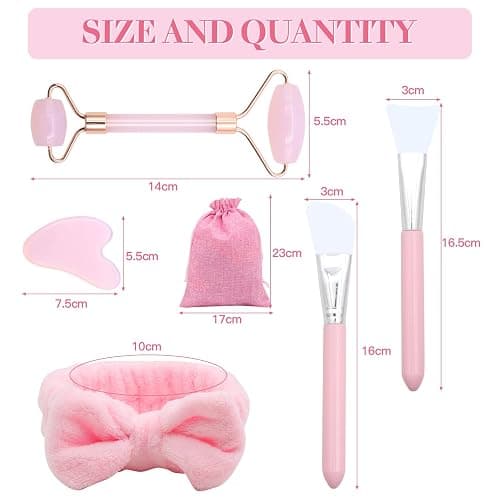VEGCOO Rose Quartz Face Roller Gua Sha Set, Pink Jade Roller for Women, Gua Sha Stone Massage Tool for Skincare, Facial, Neck and Body Muscle Relaxing thumbnail 2