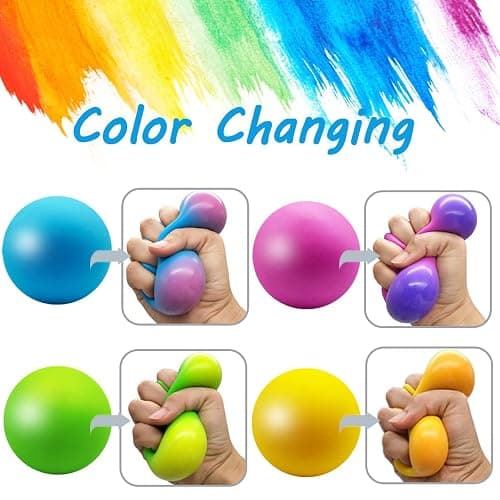 Eutreec Stress Ball Toys Color Changing - Sensory Squeeze Toys Squishy Balls for Teens Kids and Adults Stress Relief Balls for Easter Stocking Party Bundle - 4 Pack(Green/Yellow/Blue/Pink) - 4 Pack thumbnail 4