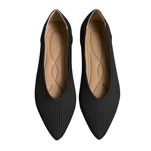 TINGRISE Women's Flats Shoes Pointed Toe Knit Ballet Comfortable Dressy Slip On Flat - Image 1