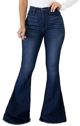 CuteCherry Bell Bottom Jeans for Women Ripped Skinny Bell Bottom Raw Hem Denim Pants - Image 1