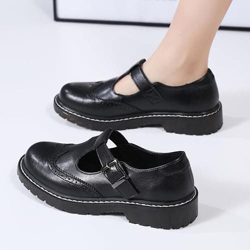 XMM Mary Jane Shoes Women Oxford Shoes Leather Round Toe Flats Non-Slip Ankle Buckle Strap Comfort Casual Dressy Cosplay Party School Work Shoes thumbnail 6