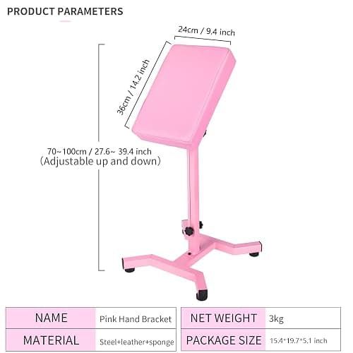 HUOXOU Pink Tattoo Arm Rest, Arm Rest Tattoo, Arm Rest for tattooing, Tattoo Arm Rest Stand, Tattoo Armrest, Four-corner base Stability Strongly, Adjustable Height, Thicken Soft Sponge Pad thumbnail 5