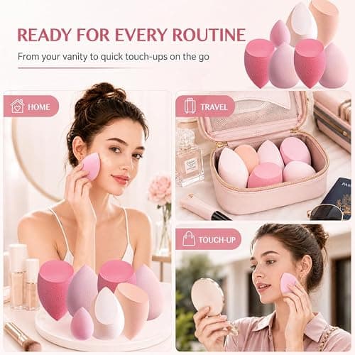Foonbe Makeup Sponge Set, 7 Pcs Multi Colored Blender Sponges | Liquid Cream Powder Use, Latex Free Vegan & Cruelty-Free, with 1 Mini Sponge, Assorted Beauty Sponge Shapes, Travel Case thumbnail 6