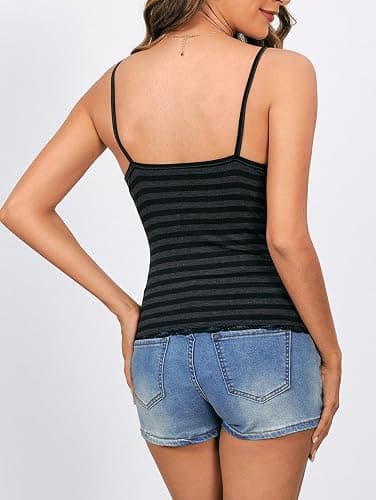 SOLY HUX Women's Striped Lace Trim Camisole Tops Y2k Grunge Alt Tank Top | Sleeveless, V Neck, Slim Fitted, Gothic Style, 2000s thumbnail 3
