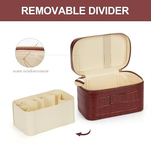HiTotes Makeup Bag Vanity Case for Women Leather Vanity Bag Travel Toiletry Bags Makeup Organizer with Removable Divider for Daily Use thumbnail 5