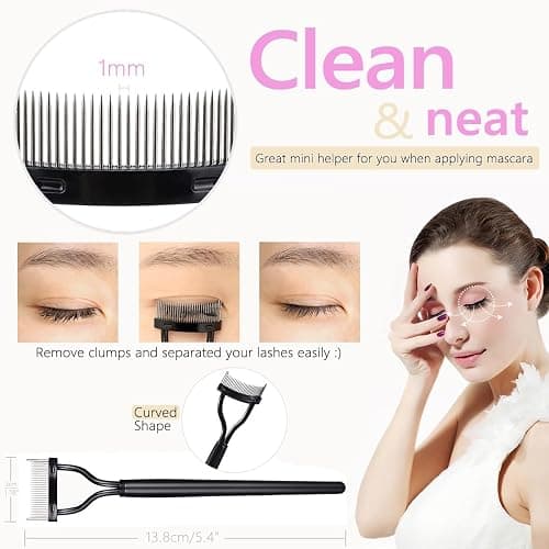 Eyelash Curler with Comb, qiipii Professional Lash Curlers metal Eyelashes Comb Seperator Eyelash Mascara Applicator Tool Kit for Women with 10 Replacement Silicone Refills Pads for Home & Travel Uses thumbnail 3