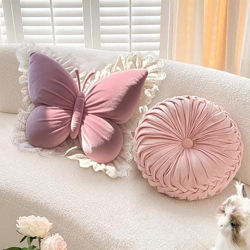 AHXHWKA Butterfly Throw Pillow, Butterfly Shaped Decorative Pillow for Sofa Couch Bed, Plush Velvet Lumbar Support Cushion for Office Chair & Car Seat (Pink) thumbnail 3