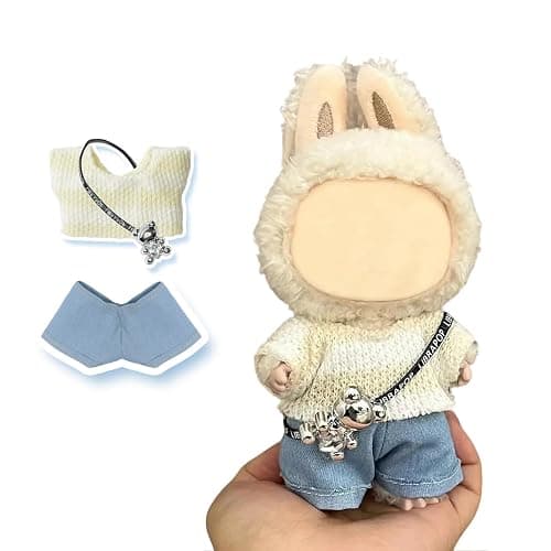 17cm Doll Clothes(NO Doll), Cute Dolls Outfit Accessories with Sweater + Denim Jeans + Pants, Small Kawaii Clothes Set for Dolls(Style 4) - Image 1
