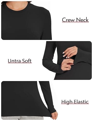Kinglaman 5 Pack Womens Basic Long Sleeve Shirts Crew Neck Slim-Fit Fitted T Shirts Tops Undershirts Underscrub Baselayer thumbnail 6