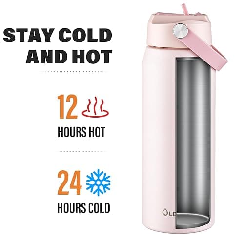 OLDLEY 750ml Insulated Water Bottle with Straw, Stainless Steel Water Bottles with Handle, Leakproof BPA Free Vacuum Metal Flask Keep Hot and Cold for Sports, Travel, Hiking (Pink) thumbnail 5