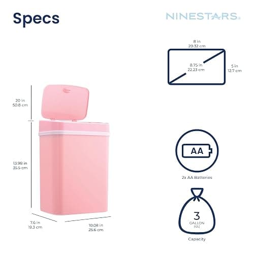 Ninestars DZT-12-5PK Bedroom or Bathroom Automatic Touchless Infrared Motion Sensor Trash Can, 3 Gal 12 L, ABS Plastic (Rectangular, Pink) Trashcan thumbnail 8
