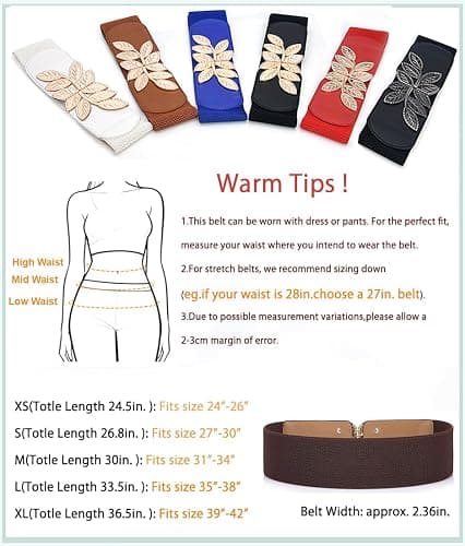ALAIX Women's Stretchy Belt for Dress Vintage Wide Gold/silver Leaf Buckle Waist Belts for women Elastic Waistband thumbnail 4