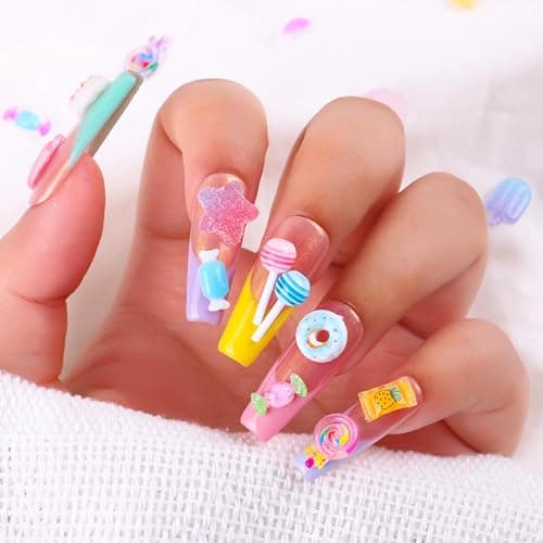 3D Mix Assorted Color Acrylic Multi Cute Nail Art Charms Hollow Candy Jewelry Supplies for Nail Art Design DIY Crafts Accessories (Macaron Candy) thumbnail 6