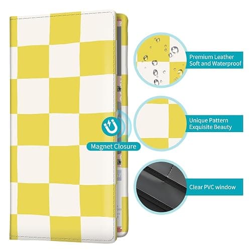 FGHFGO Car Registration and Insurance Holder with Magnetic Shut, Cute Vehicle Glove Box Car Organizer, Premium Interior Car Accessories for Women Men Yellow White Plaid thumbnail 4