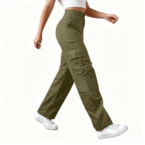 MaMiDay Baggy Cargo Pants for Women High Waisted Open Leg Pants Hiking Streetwear Fashion Outfits with Multiple Pockets thumbnail 5